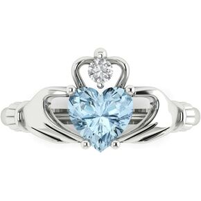 1.49ct Heart Cut Irish Celtic Claddagh Sky Aquamarine Proposal Designer Wedding Anniversary Bridal ring 14k White Gold