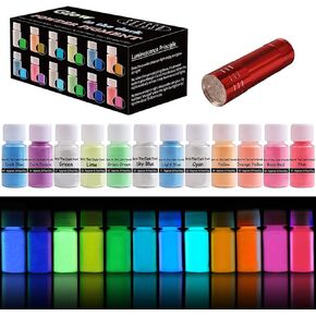 Glow in the Dark Pigment Powder, 12 Color 0.7oz/20g Epoxy Resin Luminous Powder Set for Resin Art, Nail Art, Acrylic Paint and DIY Crafts, Safe and Long Lasting