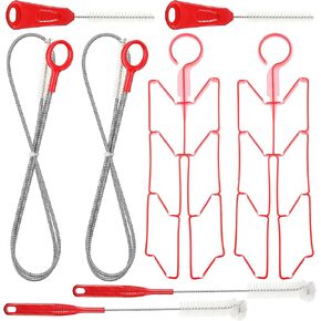 2 Packs Hydration Bladder Cleaning Kit, 8 in 1 Water Bladder Cleaning Brush Kit Includes Flexible Long Bladder Brush for Hose Small Bite Valve Brush Big Brush Drying Collapsible for Bladder (Red)