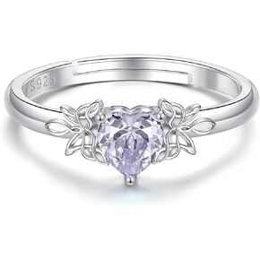 Heart Birthstone Rings for Women: 925 Sterling Silver Adjustable Butterfly Birthstone Ring - Heart Birthstone Promise Band Rings Size 7-10 Jewelry Gifts for Birthday Christmas Mother's Day