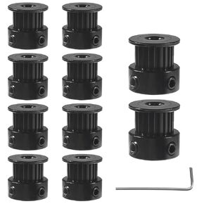 10PCS GT2 20 Teeth 5mm Bore Pulley,Synchronous Wheel Pulley for 2GT Timing Belt 6mm Width 3D Printer Aluminum Black with M3 Wrench (5MM Bore)