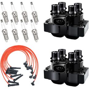 MAS Set of 2 Ignition Coil Pack FD487&8pcs Iridium Spark plugs SP432&Wires set Compatible with Ford Mercury Lincoln Town Car F150 Expedition Crown Victoria 4.6L V8 Replacement for DG530 DG523
