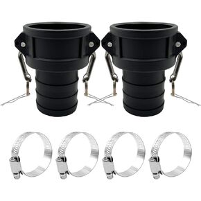 2PCS Camlock Fittings Poly Plastic C-100 1" Type C Standard Couplings Cam lock Fittings Polypropylene Cam Groove Fitting Female Camlock with a Hose Shank with 4 PCS Hose Clamps