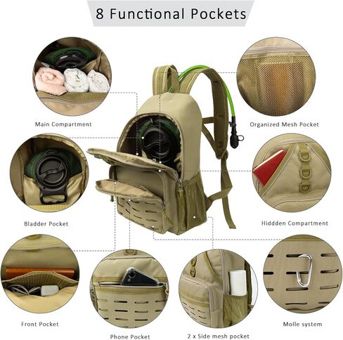 14L Tactical Molle Hiking Backpack with 2L Water Bladder Military Hydration Pack for Running Cycling Biking Climbing in Saudi Arabia