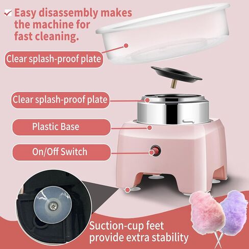 Yovtekc Countertop Cotton Candy Machine, Electric Cotton Candy Maker with Clear Plate for Flossing Sugar, Pink, 110V 500W in Saudi Arabia