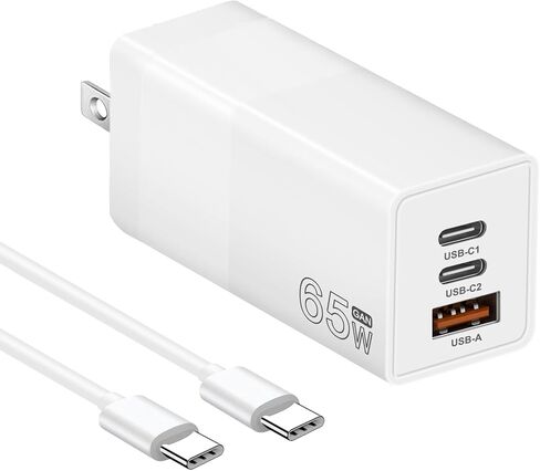 شاحن USB C بقدرة 65 وات، شاحن غان 3 منافذ قابل للطي من النوع C، شاحن حائط سريع، محول طاقة تيار متردد لأجهزة MacBook Pro/Air، iPad Pro، Dell XPS، Lenovo، iPhone 15/14، Chromebook/مصدر طاقة الألعاب (أبيض) in Kuwait