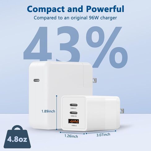 شاحن USB C بقدرة 65 وات، شاحن غان 3 منافذ قابل للطي من النوع C، شاحن حائط سريع، محول طاقة تيار متردد لأجهزة MacBook Pro/Air، iPad Pro، Dell XPS، Lenovo، iPhone 15/14، Chromebook/مصدر طاقة الألعاب (أبيض) in Kuwait