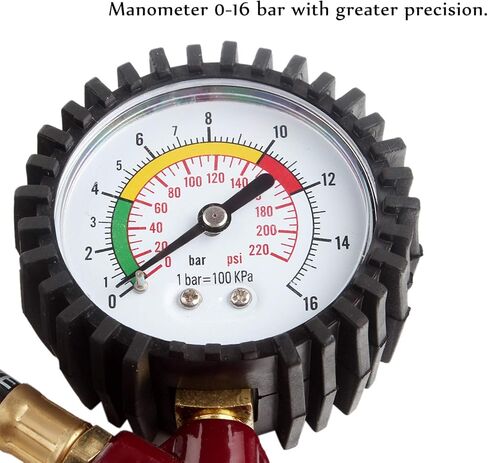 منفاخ الإطارات مع مقياس الضغط 0-220 رطل لكل بوصة مربعة، مقياس ضغط الإطارات مع منفاخ مع خرطوم مطاطي وقابس توصيل سريع للسيارة والشاحنة والدراجة والدراجات النارية، أحمر in Kuwait