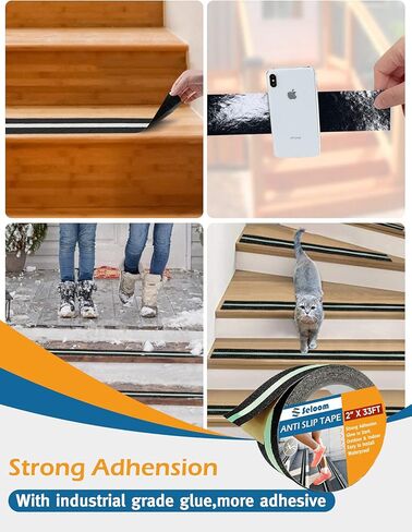 شريط سيلوم 2 بوصة × 33 قدم عالي التحمل مضاد للانزلاق / شريط غير قابل للانزلاق مع شريط متوهج في الظلام للسلالم في الهواء الطلق/في الداخل، شريط أمان عالي الجر غير قابل للانزلاق للخطوات، مقاوم للماء وغير قابل للانزلاق وسهل الاستخدام in Kuwait