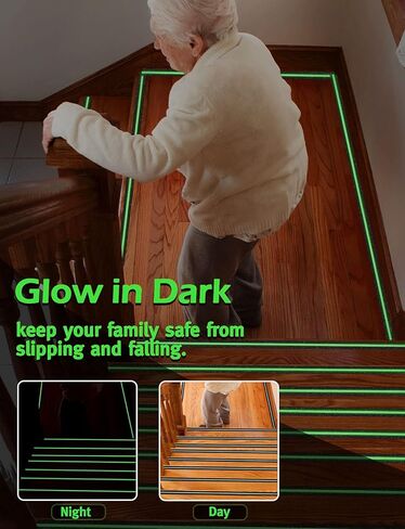 شريط سيلوم 2 بوصة × 33 قدم عالي التحمل مضاد للانزلاق / شريط غير قابل للانزلاق مع شريط متوهج في الظلام للسلالم في الهواء الطلق/في الداخل، شريط أمان عالي الجر غير قابل للانزلاق للخطوات، مقاوم للماء وغير قابل للانزلاق وسهل الاستخدام in Kuwait