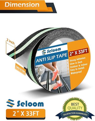 شريط سيلوم 2 بوصة × 33 قدم عالي التحمل مضاد للانزلاق / شريط غير قابل للانزلاق مع شريط متوهج في الظلام للسلالم في الهواء الطلق/في الداخل، شريط أمان عالي الجر غير قابل للانزلاق للخطوات، مقاوم للماء وغير قابل للانزلاق وسهل الاستخدام in Kuwait