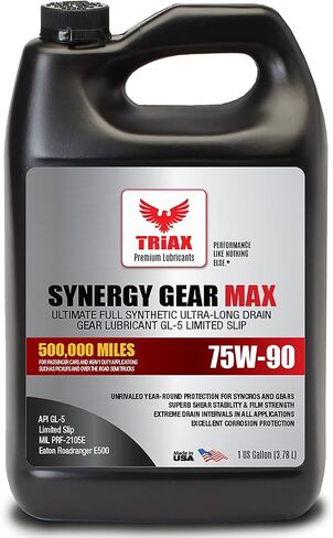 Triax Synergy Gear MAX 75W-90 GL-5 محدود الانزلاق، تصريف طويل جدًا 500 ألف ميل، ناقل حركة يدوي، تروس/زيوت تشحيم تفاضلية (1 جالون) in Saudi Arabia