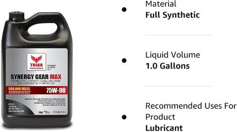 Triax Synergy Gear MAX 75W-90 GL-5 محدود الانزلاق، تصريف طويل جدًا 500 ألف ميل، ناقل حركة يدوي، تروس/زيوت تشحيم تفاضلية (1 جالون) in Saudi Arabia