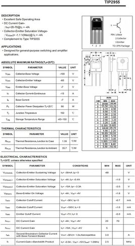 2 زوج TIP2955 + TIP3055 ثنائي القطب ترانزستورات طاقة الصوت PNP NPN 60V 15A TO-3PN in Kuwait