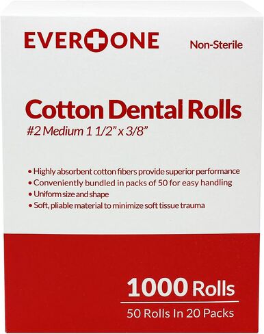 EverOne 1.5" Dental Cotton Rolls No. 2 Medium 100% High Absorbent Cotton, 50 Count (Pack of 1) in Saudi Arabia