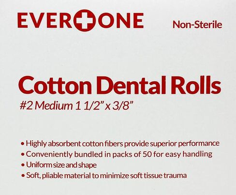 EverOne 1.5" Dental Cotton Rolls No. 2 Medium 100% High Absorbent Cotton, 50 Count (Pack of 1) in Saudi Arabia