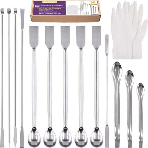 Swpeet 15Pcs Stainless Steel Micro Lab Scoop Spoon Lab Spatulas Assortment Kit, Pill Filler Tamper Tool Micro Spatula Steel Spoon Reagent Laboratory Mixing Spatula Long Sampling Spoon in Saudi Arabia