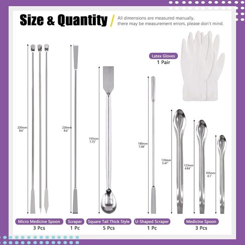 Swpeet 15Pcs Stainless Steel Micro Lab Scoop Spoon Lab Spatulas Assortment Kit, Pill Filler Tamper Tool Micro Spatula Steel Spoon Reagent Laboratory Mixing Spatula Long Sampling Spoon in Saudi Arabia