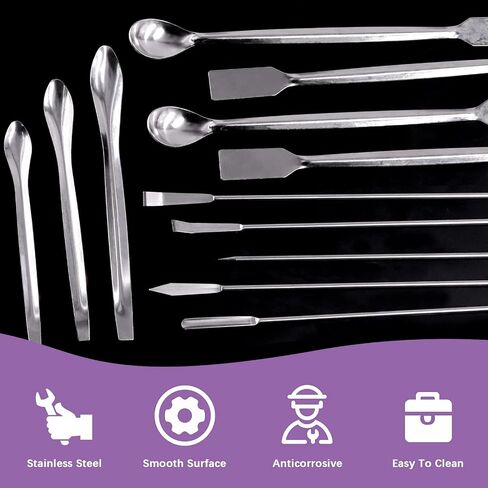 Swpeet 15Pcs Stainless Steel Micro Lab Scoop Spoon Lab Spatulas Assortment Kit, Pill Filler Tamper Tool Micro Spatula Steel Spoon Reagent Laboratory Mixing Spatula Long Sampling Spoon in Saudi Arabia