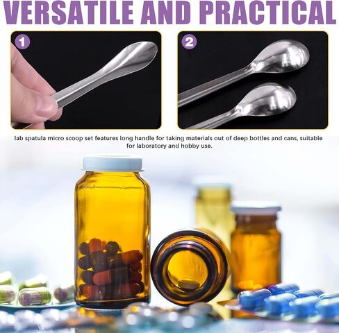 Swpeet 15Pcs Stainless Steel Micro Lab Scoop Spoon Lab Spatulas Assortment Kit, Pill Filler Tamper Tool Micro Spatula Steel Spoon Reagent Laboratory Mixing Spatula Long Sampling Spoon in Saudi Arabia