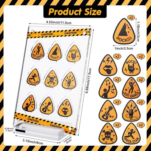 مجموعة هدايا جيتار مضحكة مكونة من 18 ريشة جيتار مضحكة وصندوق عرض أكريليك شفاف مع قاعدة قابلة للجمع من السليلويد مجموعة هدايا للقيثارات الكهربائية والجيتار الصوتي هدية الباس in Kuwait