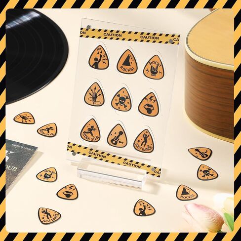 مجموعة هدايا جيتار مضحكة مكونة من 18 ريشة جيتار مضحكة وصندوق عرض أكريليك شفاف مع قاعدة قابلة للجمع من السليلويد مجموعة هدايا للقيثارات الكهربائية والجيتار الصوتي هدية الباس in Kuwait