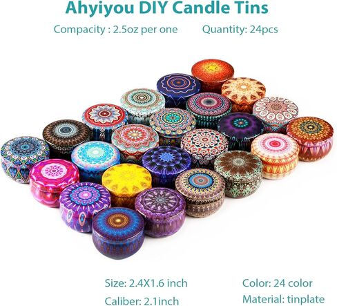 Ahyiyou Candle Tins Candle Jars 2.5oz 24 Pieces 24 Color, Round Containers with Lids, Candle Wicks, Wicks Holder, Wicks Stickers for Candle Making, Arts & Crafts, Storage & More in Kuwait