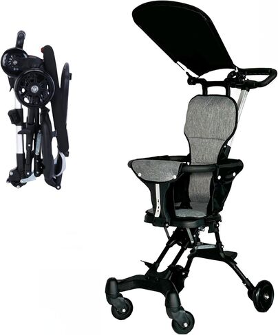Black - Lightweight Foldable Baby Stroller, Easy to Fold for Travel and Outdoor Use, with Sunshade and 360 ° Rotating Seat,Adjustable Handle,Soft Wheel,No Assembly Requir in Saudi Arabia