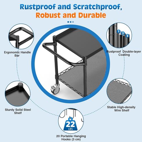 عربة دوارة ذات 3 طبقات شديدة التحمل مع عجلات، معتمدة من NSF بقدرة 1120 رطل، عربات أدوات دوارة من الدرجة التجارية مع شريط مقبض وبطانات أرفف، عربة تخزين مقاس 45 بوصة × 25 بوصة × 39 بوصة للمطبخ، كروم in Kuwait