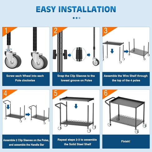 عربة دوارة ذات 3 طبقات شديدة التحمل مع عجلات، معتمدة من NSF بقدرة 1120 رطل، عربات أدوات دوارة من الدرجة التجارية مع شريط مقبض وبطانات أرفف، عربة تخزين مقاس 45 بوصة × 25 بوصة × 39 بوصة للمطبخ، كروم in Kuwait
