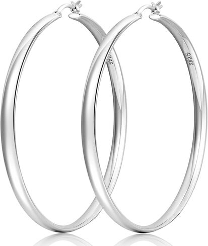 PABBEU 925 Sterling Silver Hoop Earrings Large Silver Earrings for Women Hypoallergenic Silver Hoop Earrings Oversize Lightweight Big Silver Earrings Hoops for Women Girls 30/40/50/60/70mm in Saudi Arabia