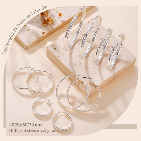 PABBEU 925 Sterling Silver Hoop Earrings Large Silver Earrings for Women Hypoallergenic Silver Hoop Earrings Oversize Lightweight Big Silver Earrings Hoops for Women Girls 30/40/50/60/70mm in Saudi Arabia
