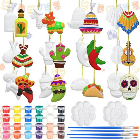 24 Pcs Mexican Fiesta Crafts for Kids Cinco de Mayo Tomte for Mexican Taco Ceramic Painting Kit Mexican Ceramics to Paint Ready to Paint Ceramics Mexican Ornaments Crafts for Adults Kids in Saudi Arabia