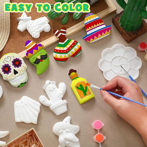 24 Pcs Mexican Fiesta Crafts for Kids Cinco de Mayo Tomte for Mexican Taco Ceramic Painting Kit Mexican Ceramics to Paint Ready to Paint Ceramics Mexican Ornaments Crafts for Adults Kids in Saudi Arabia