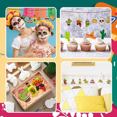 24 Pcs Mexican Fiesta Crafts for Kids Cinco de Mayo Tomte for Mexican Taco Ceramic Painting Kit Mexican Ceramics to Paint Ready to Paint Ceramics Mexican Ornaments Crafts for Adults Kids in Saudi Arabia