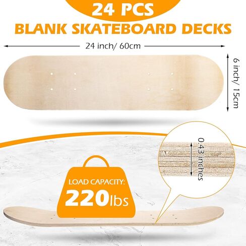 24 Pcs Blank Skateboard Decks Bulk 24 x 6 Inch Professional Maple Skateboard Deck 7 Ply Double Tail Wooden Skate Deck Natural Plain Skateboard for Kids Art Painting Replacement Home Decoration in Saudi Arabia