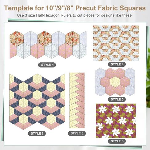 Kigley 3 Pcs Half Hexagon Quilting Template and Ruler 8 9 10 Inch Acrylic Quilt Rulers for Sewing Layer Cake Patchwork Supplies for Cutting Patterns DIY Craft(Clear) in Saudi Arabia