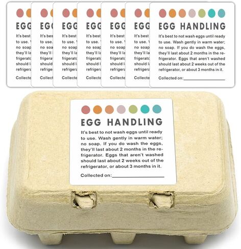 ملصقات العناية بالبيض الطازج، ملصقات العناية بالبيض الطازج من المزرعة، تعليمات التعامل مع البيض، ملصقات تاريخ جمع البيض، ملصقات كرتون البيض، مجموعة من 50 قطعة in Kuwait