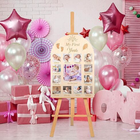 2 في 1 إطار صور My First Year لوح خشبي لعرض صور الأطفال لمدة 12 شهرًا، على كلا الجانبين للصق الصورة، إطار معلم الطفولة للأطفال لذكريات الصور، ديكورات حفلات أعياد الميلاد in Kuwait