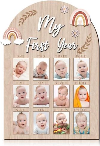 YLOLUL My First Year Photo Frame 12 Months Baby First Year Milestone Picture Board Wood 1st Birthday Decor Nursery Accessories Baby Childhood Keepsake Board 12 Photo Inserts, Newborn Baby Gift in Saudi Arabia