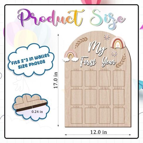 YLOLUL My First Year Photo Frame 12 Months Baby First Year Milestone Picture Board Wood 1st Birthday Decor Nursery Accessories Baby Childhood Keepsake Board 12 Photo Inserts, Newborn Baby Gift in Saudi Arabia