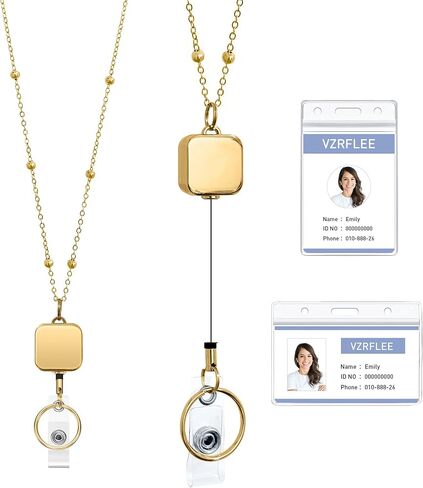 Retractable Badge Reel Lanyards with ID Holders, Lanyards for ID Badges New Beaded Chain Premium Stainless Steel Lanyard Necklace for Keys Office Cruise for Women in Saudi Arabia