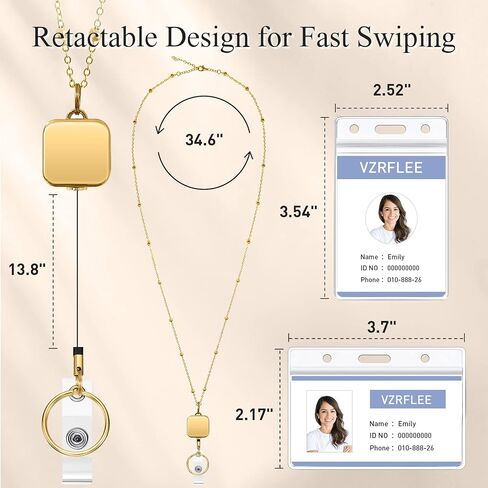 Retractable Badge Reel Lanyards with ID Holders, Lanyards for ID Badges New Beaded Chain Premium Stainless Steel Lanyard Necklace for Keys Office Cruise for Women in Saudi Arabia