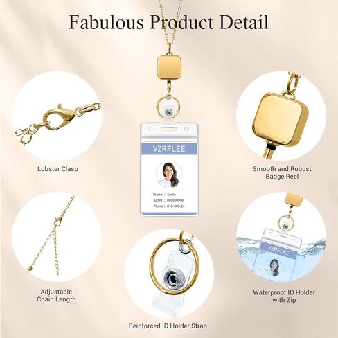 Retractable Badge Reel Lanyards with ID Holders, Lanyards for ID Badges New Beaded Chain Premium Stainless Steel Lanyard Necklace for Keys Office Cruise for Women in Saudi Arabia