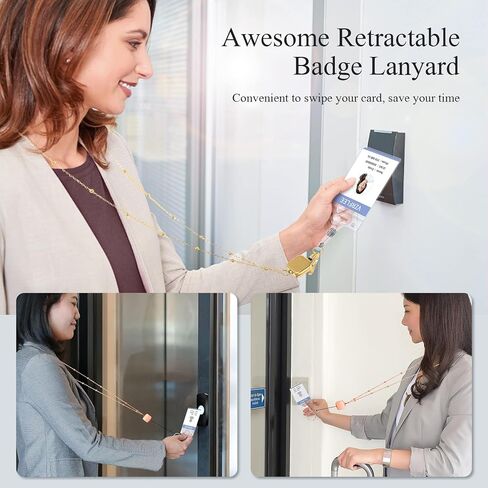Retractable Badge Reel Lanyards with ID Holders, Lanyards for ID Badges New Beaded Chain Premium Stainless Steel Lanyard Necklace for Keys Office Cruise for Women in Saudi Arabia