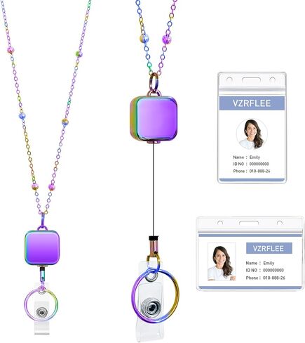 Retractable Badge Reel Lanyards with ID Holders, Lanyards for ID Badges New Beaded Chain Premium Stainless Steel Lanyard Necklace for Keys Office Cruise for Women in Saudi Arabia