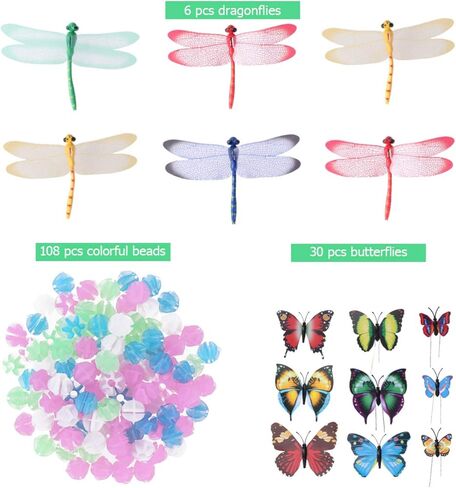 مكبرات عجلة الدراجة من BESPORTBLE - مرفقات مكبرات صوت للدراجة على شكل زهرة وفراشة ملونة - ملحقات دراجة لطيفة للأطفال (108 قطعة من الخرز المتكلم، 30 قطعة من الفراشة، 6 قطع من اليعسوب) in Kuwait