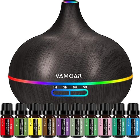 Essential Oil Diffuser Gift Set,10 Essential Oil,550ml Oil Diffuser & Essential Oil Diffusers with 4 Timer &Auto Shut-Off for & 15 Ambient Light Settings in Saudi Arabia