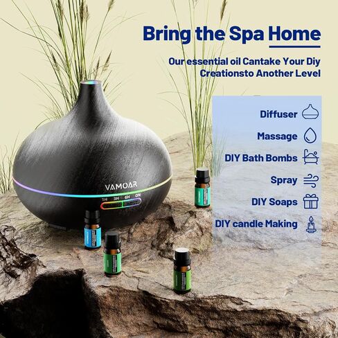 Essential Oil Diffuser Gift Set,10 Essential Oil,550ml Oil Diffuser & Essential Oil Diffusers with 4 Timer &Auto Shut-Off for & 15 Ambient Light Settings in Saudi Arabia