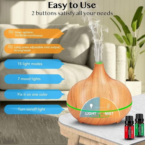 Essential Oil Diffuser Gift Set,10 Essential Oil,550ml Oil Diffuser & Essential Oil Diffusers with 4 Timer &Auto Shut-Off for & 15 Ambient Light Settings in Saudi Arabia